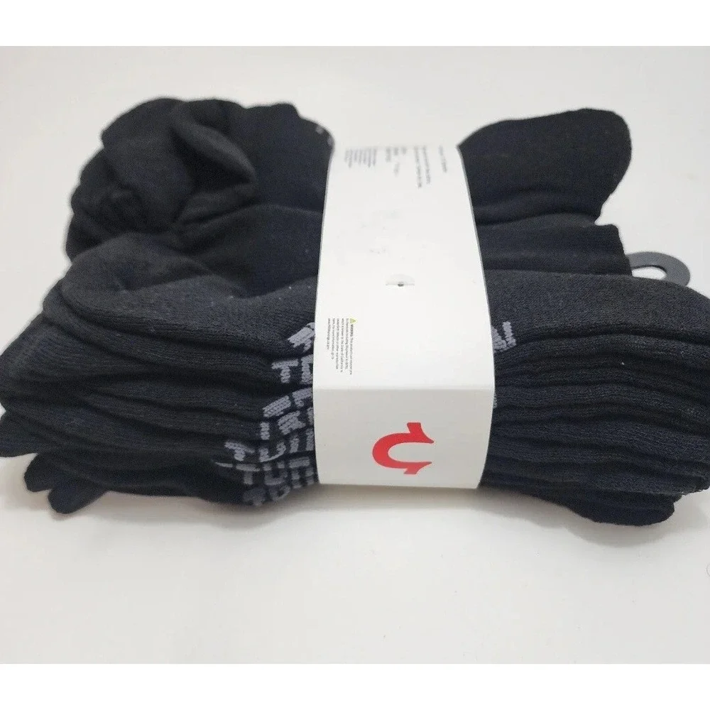 True Religion Mens 8 Pack Black Half Cushion Crew Socks Shoe Sz 12-15‎